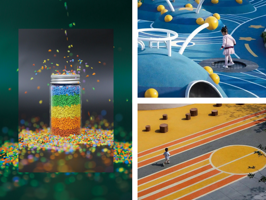 Color EPDM rubber granules product and application cases: playground, running track and sports court rubber flooring surface